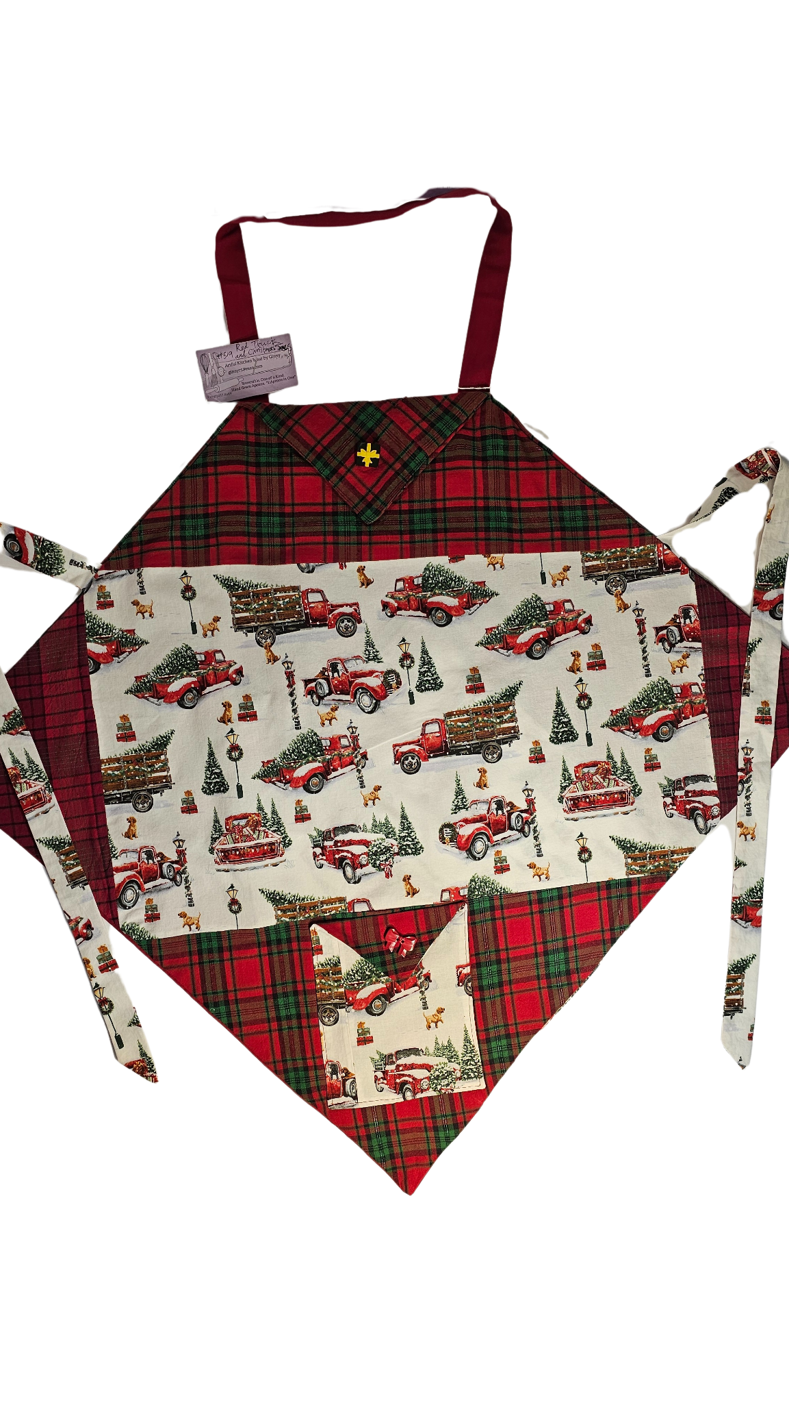 Red Truck And Christmas Trees Apron By Artful Kitchen Wear