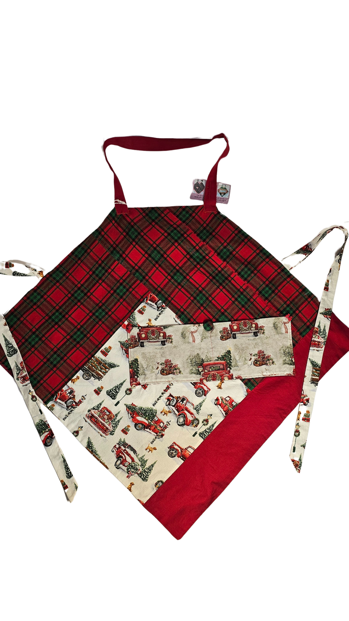 Red Truck And Christmas Trees Apron By Artful Kitchen Wear