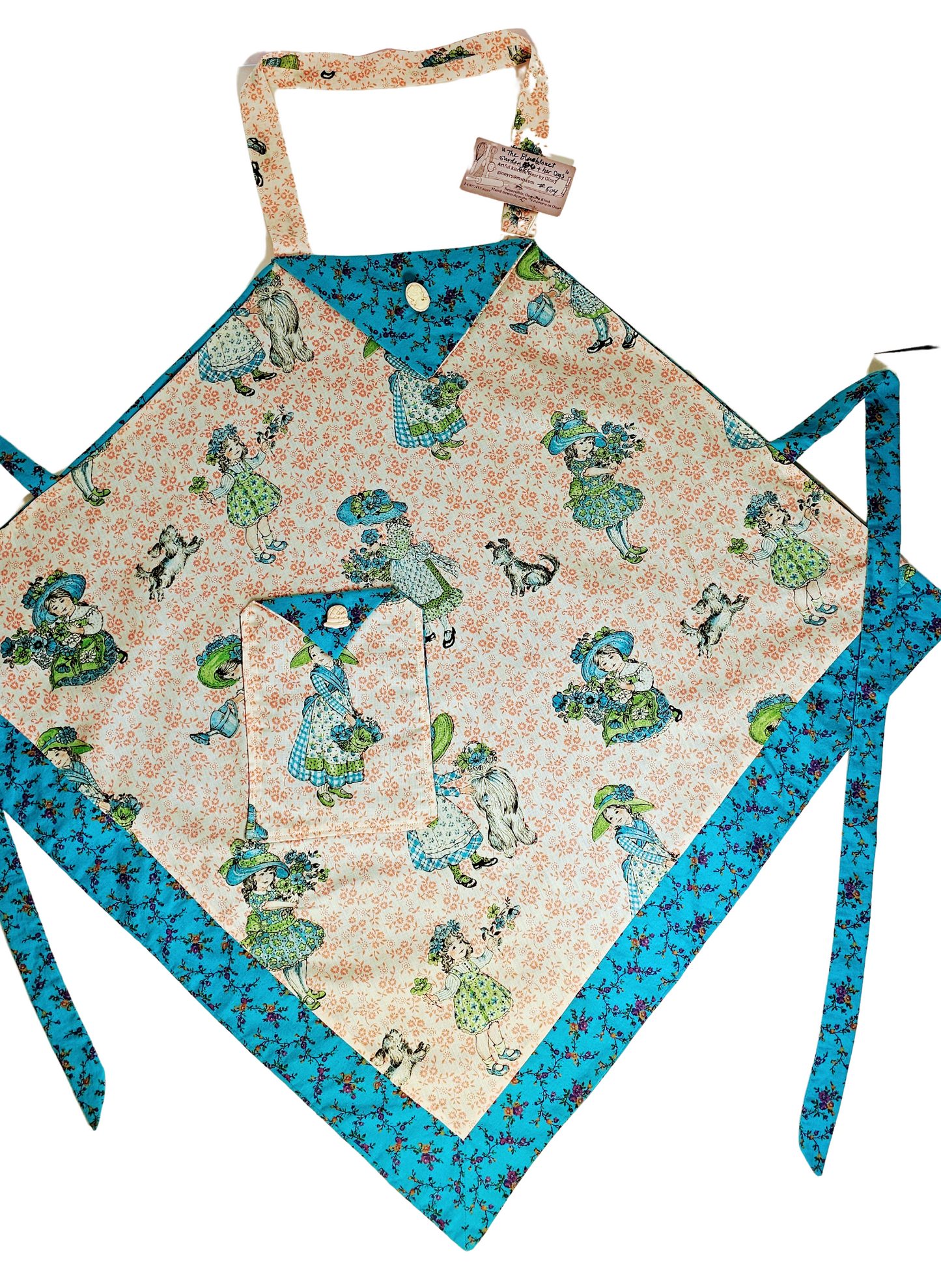 The Blue Bonnet Garden Girl And Her Dogs Apron By Artful Kitchen Wear