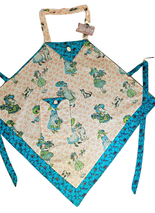 The Blue Bonnet Garden Girl And Her Dogs Apron By Artful Kitchen Wear